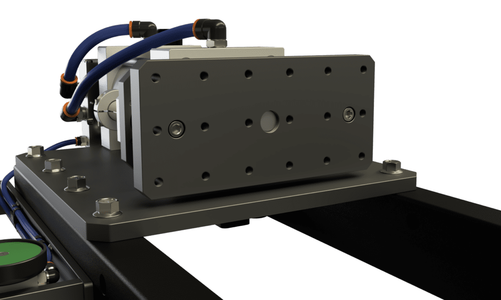 Horizontal assembly press push plate with grid of tapped mount holes