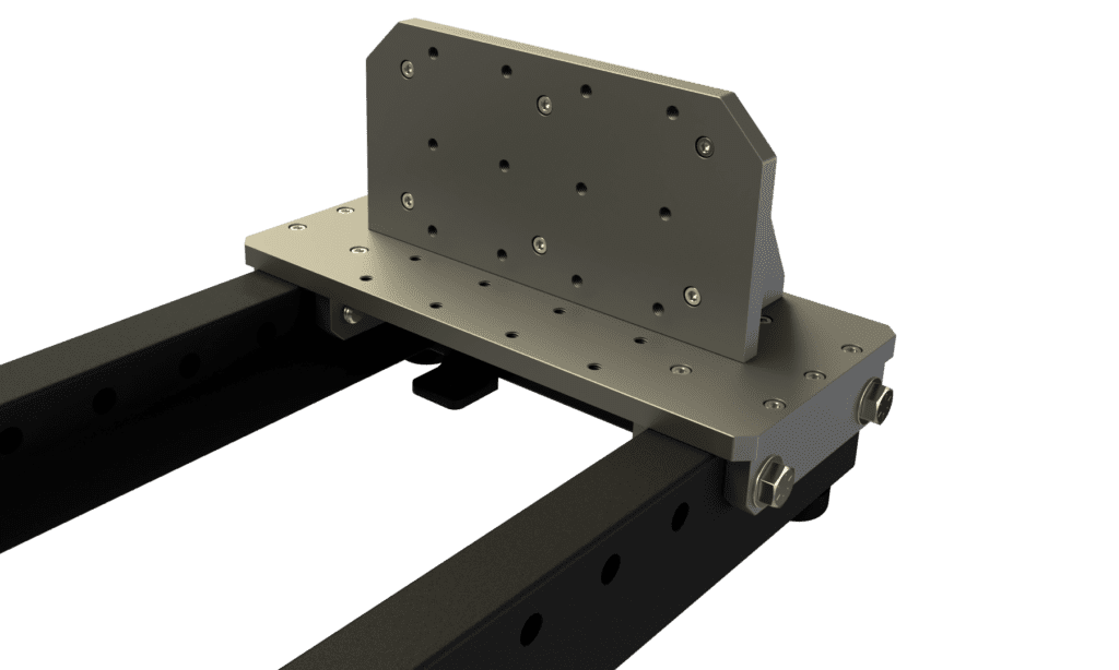 Horizontal assembly press adjustable position end stop fixture with tapped mount hole grid